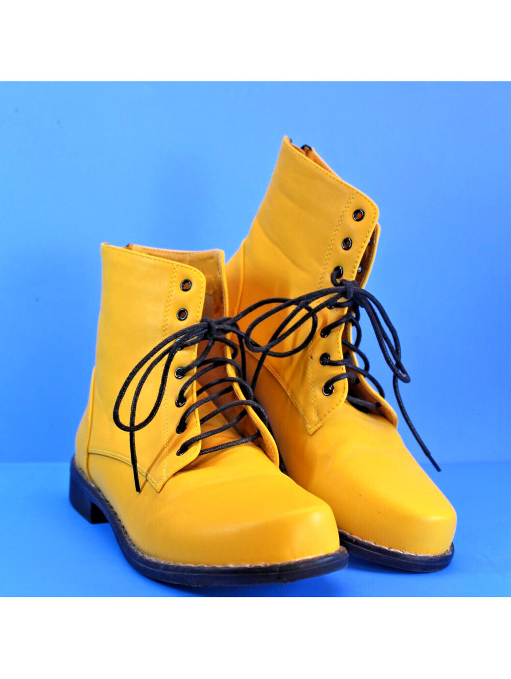 Harper Yellow Faux Leather Lace-up Ankle Combat Boots Back Zip W 9 Boho LNC